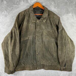 Vintage Leather Bomber Jacket Men's XL Brown 90s Grunge Biker Faded Y2K